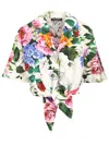Dolce & Gabbana Multicolor Crop Shirt With All-over Floral Motif And Logo Lettering Detail On The Front In Cotton Wo