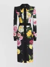 Dolce & Gabbana Calf-length Cady Shirt Dress With Peony And Rose Print In Black