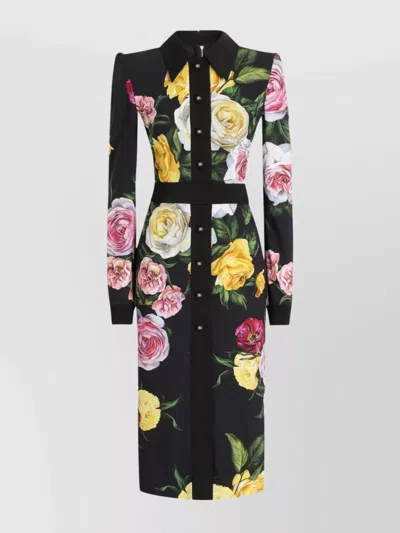DOLCE & GABBANA FLOWER PRINT BELTED WAIST DRESS