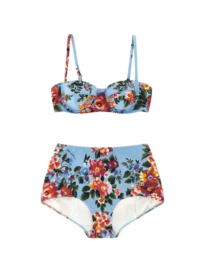 Dolce & Gabbana Flower-print Bikini Set In Blue