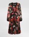 Dolce & Gabbana Belted Ruffled Floral-print Silk-chiffon Midi Dress In Multi