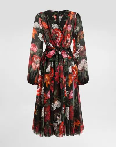 Dolce & Gabbana Flower-print Chiffon Dress In Animal Print