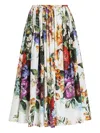 Dolce & Gabbana Flower Bouquet Pleated Popeline Midi Skirt In Multi