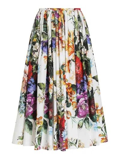DOLCE & GABBANA FLOWER PRINT COTTON MIDI SKIRT