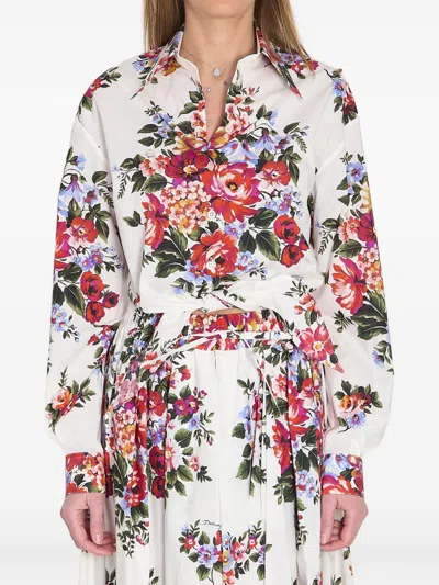 Dolce & Gabbana Women Flower Print Cotton Shirt In White