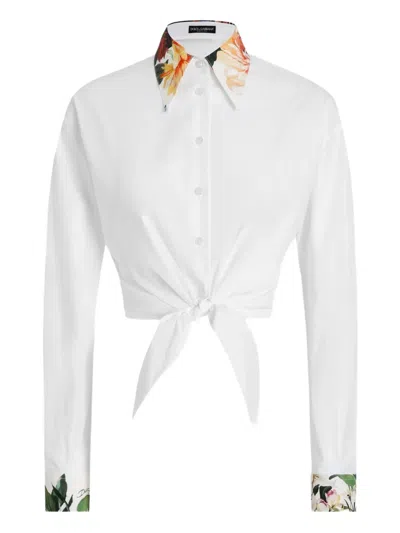 Dolce & Gabbana Flower-print Details Poplin Shirt In White