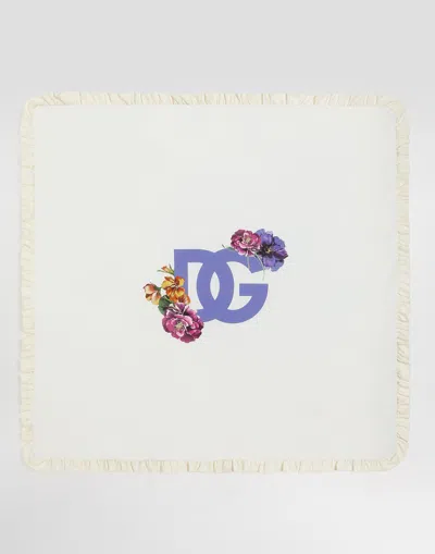 Dolce & Gabbana Flower-print Interlock Blanket With Ruffles In White