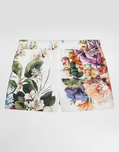 Dolce & Gabbana Flower-print Linen Canvas Shorts