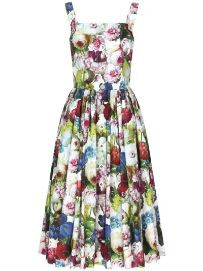 Dolce & Gabbana Floral-print Cotton Midi Dress In Multicolor