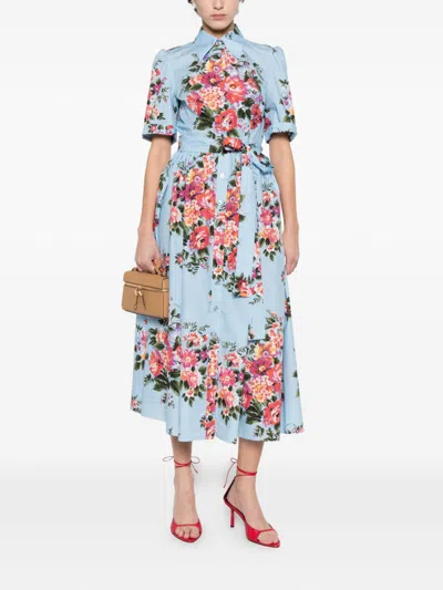 Dolce & Gabbana Flower Print Midi Dress In Blue