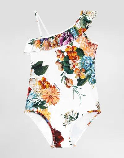 Dolce & Gabbana Kids' Flower-print One-piece Swimsuit In Multi