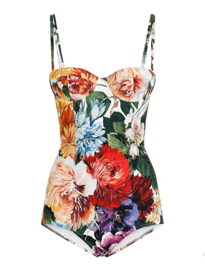 DOLCE & GABBANA DOLCE & GABBANA FLOWER PRINT PADDED BALCONETTE ONE PIECE SWIMSUIT