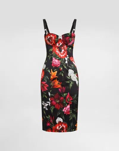 Dolce & Gabbana Flower-print Satin Dress In Red