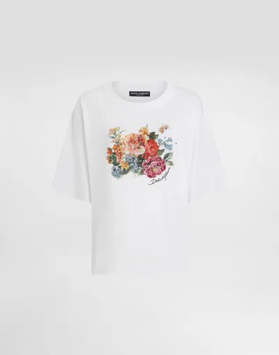Dolce & Gabbana Flower-print Short-sleeved Cotton T-shirt In White
