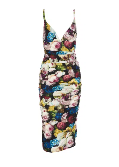 Dolce & Gabbana Nocturnal Flower Draped Midi Dress Women In Multicolor