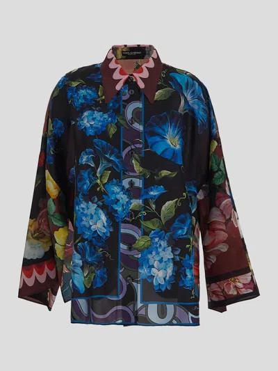 Dolce & Gabbana Floral-print Silk Shirt In Multicolour
