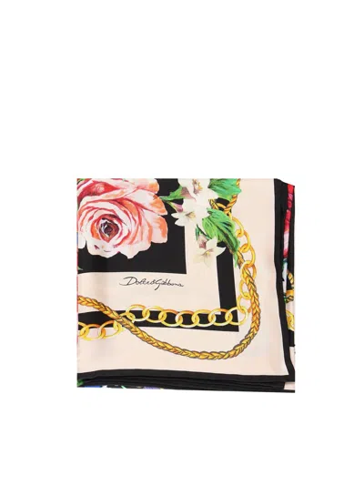 Dolce & Gabbana Flower Print Silk Twill Scarf In Multi