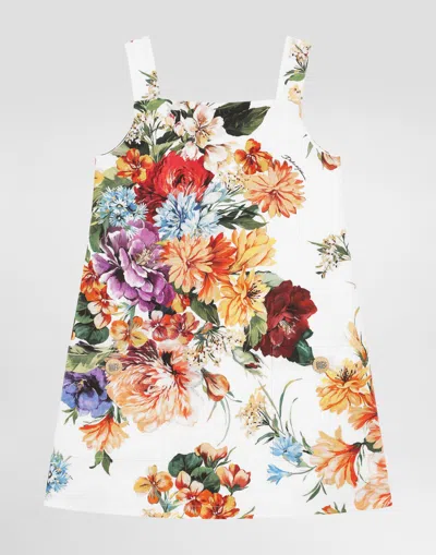 Dolce & Gabbana Flower-print Sleeveless Dress In Wall Fabric In White