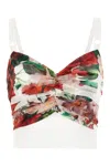 Dolce & Gabbana Bustier Top In Marquisette And Chiffon With Rose Print
