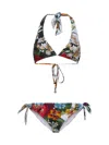 Dolce & Gabbana Flower-print Padded Triangle Bikini In Black