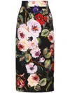 DOLCE & GABBANA DOLCE & GABBANA FLOWER PRINTED SILK CHARMEUSE LONGUETTE TUBINO SKIRT