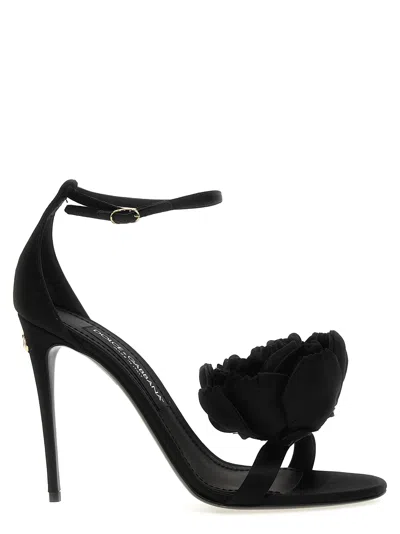 Dolce & Gabbana Flower Sandals In Black