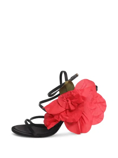 Pre-owned Dolce & Gabbana Flower-detail Heeled Sandals In Black