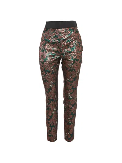 Pre-owned Dolce & Gabbana Flower-jacquard Trousers In Brown
