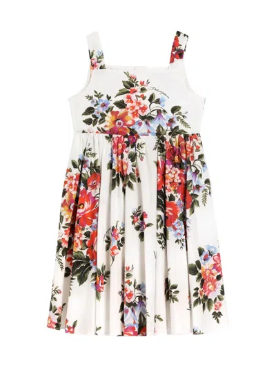 Dolce & Gabbana Floral-print Cotton-poplin Midi Dress In White
