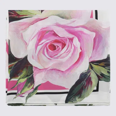 Dolce & Gabbana Flowers Print Silk Scarf In Pink