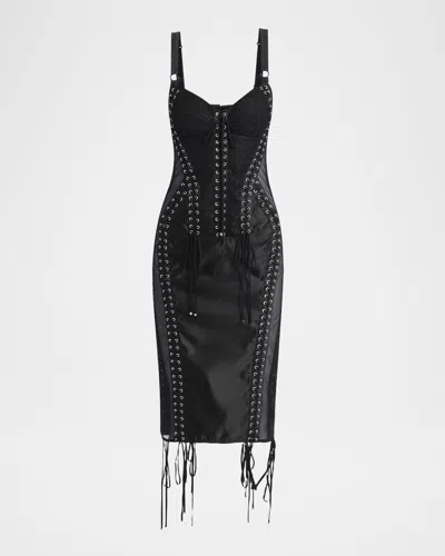 Dolce & Gabbana Flucq Lace-up Midi Bustier Dress In Black