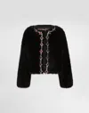 Dolce & Gabbana Fluffy Sheepskin Jacket With Inlay In Black
