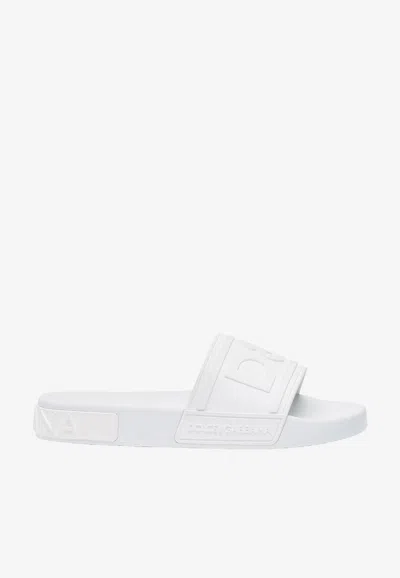 Dolce & Gabbana Fluo Logo Rubber Slides In White