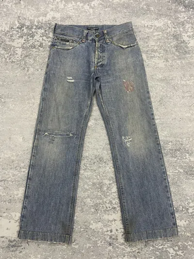 Pre-owned Dolce & Gabbana Fly Button Ripped Sun Faded Jeans S21 In Blue