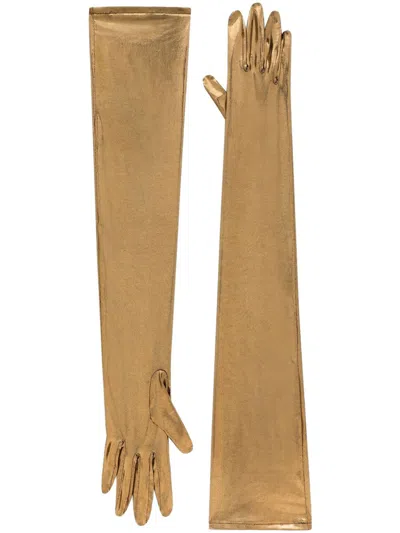 Dolce & Gabbana Foiled Long Gloves In Gold