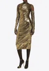 Dolce & Gabbana Foiled Organzine Calf-length Dress With Gloves In Gold