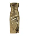 Dolce & Gabbana Laminated Fabric Strapless Draped Midi Dress In Green