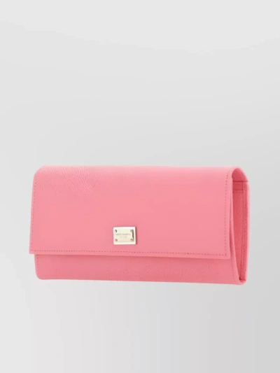 Dolce & Gabbana Foldover Leather Wallet With Logo Detail In Pink