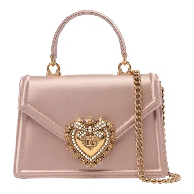 Dolce & Gabbana Foldover Top Small Satin Devotion Bag In Brown