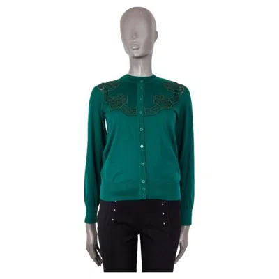Pre-owned Dolce & Gabbana Forest Green Wool & Cashmere Lace Twinset Cardigan Sweater S