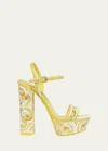 Dolce & Gabbana "shiny Leather Platform Sandals With Mai In Azulejos Giallo