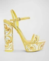 Dolce & Gabbana "shiny Leather Platform Sandals With Mai In Azulejos Giallo
