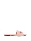 Dolce & Gabbana Women's Flat Slipper In Pink Calfskin With Embossed Dg Logo