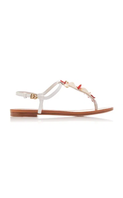 Dolce & Gabbana Formale Embellished Leather Sandals In White