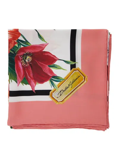 DOLCE & GABBANA MULTICOLOR SQUARE SCARF WITH ALL-OVER FLORAL PRINT