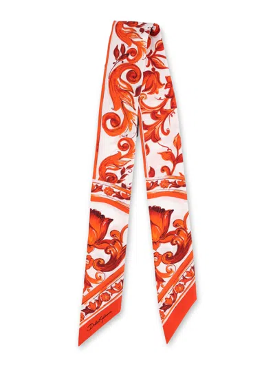 Dolce & Gabbana Foulard In Twill Di Seta Stampa Maiolica In Multi