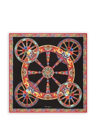 Dolce & Gabbana Foulard Nero Con Stampa Grafica Multicolore Dolce E Gabbana