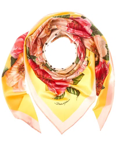 Dolce & Gabbana Foulard Print Silk Scarf In Yellow