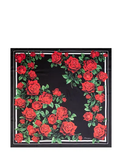 Dolce & Gabbana Foulard-style Silk Scarf 90x90 In Rose Rosse Bordo Bco
