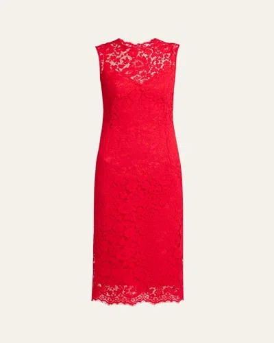 DOLCE & GABBANA FRAYED FLORAL LACE MIDI DRESS